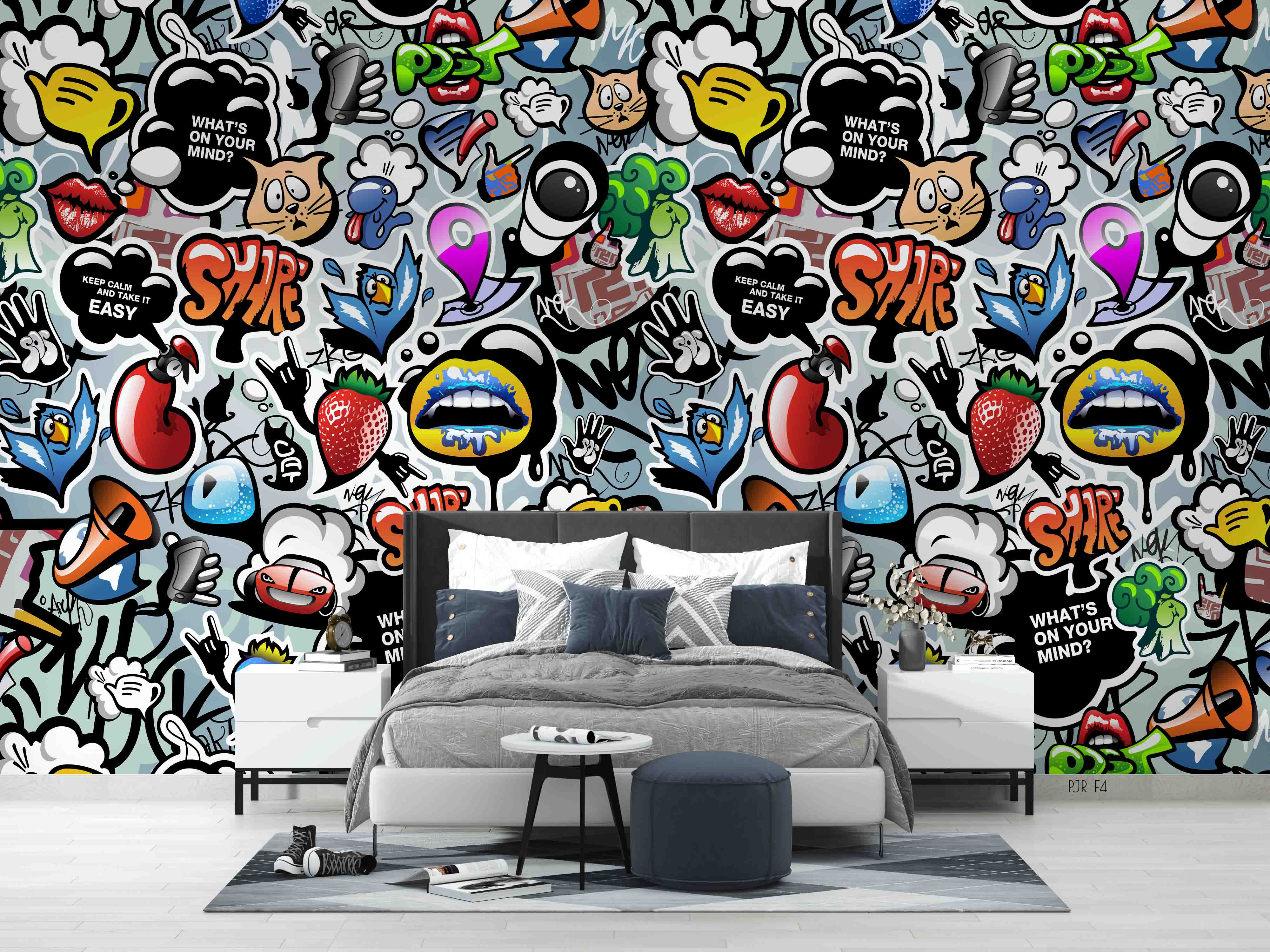 3D Graffiti Cartoon Animal Wall Mural Wallpaper Wj 5232