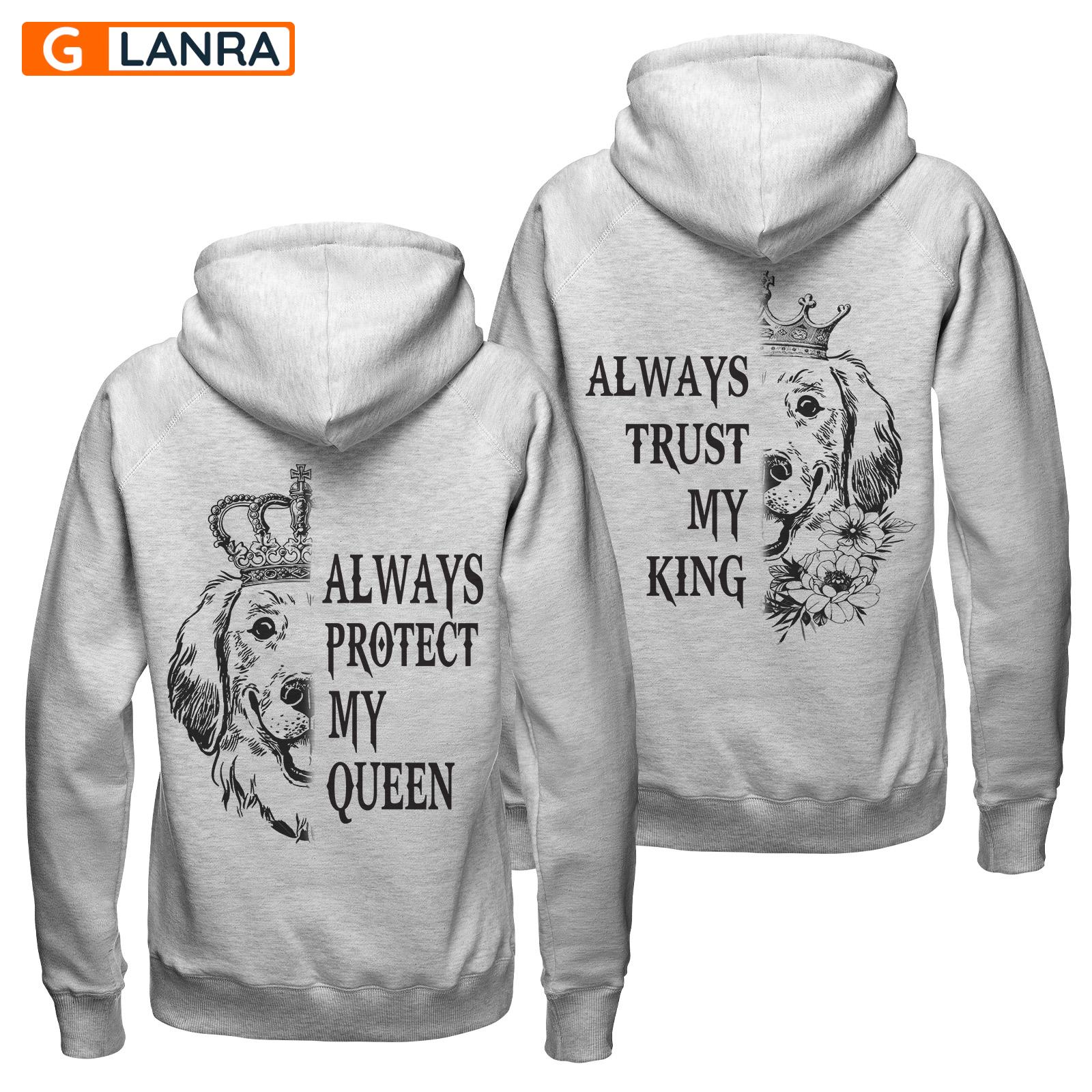 Always Protect My Queen Always Trust My King Hoodie, Golden Retriever Couple Hoodie, Dog Couple Hoodie, Husband Wife Unisex Sweater, Sweatshirt