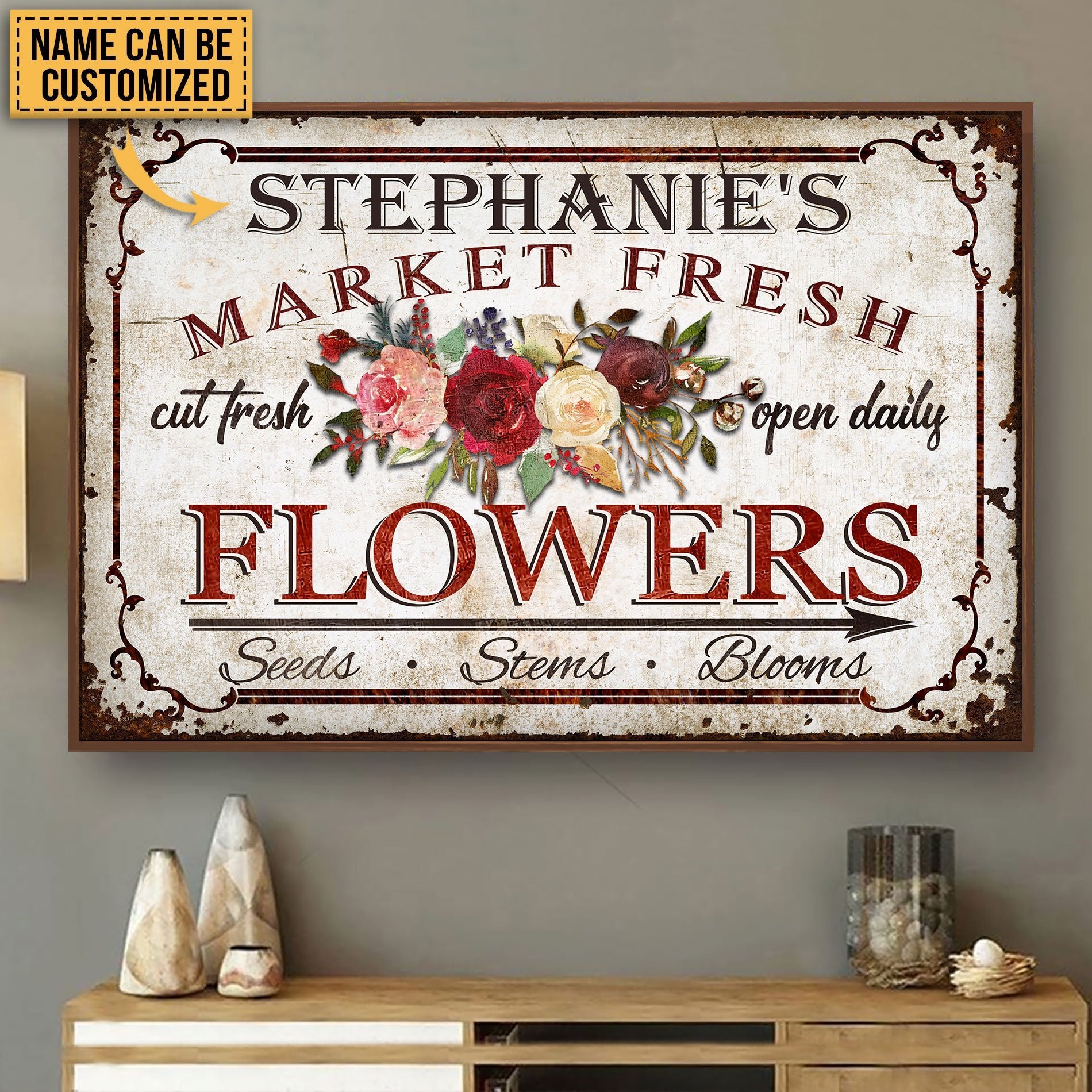 Aeticon Gifts Personalized Floristry White Fresh Flower Market Canvas Mom Dad Gift Home Decor