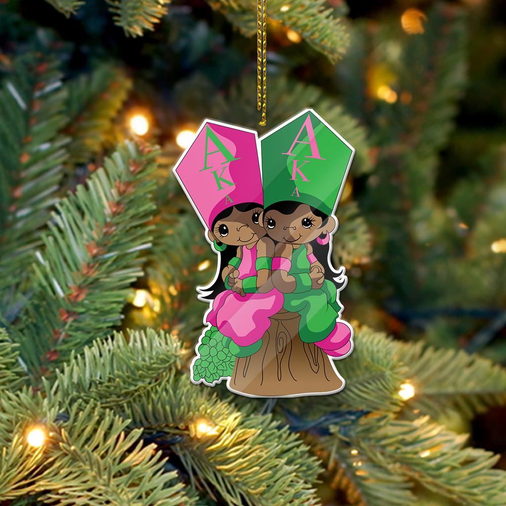 Wonderprint Ornament – Alpha Kappa Alpha Twin Girls Shape Acrylic Ornament Lt10