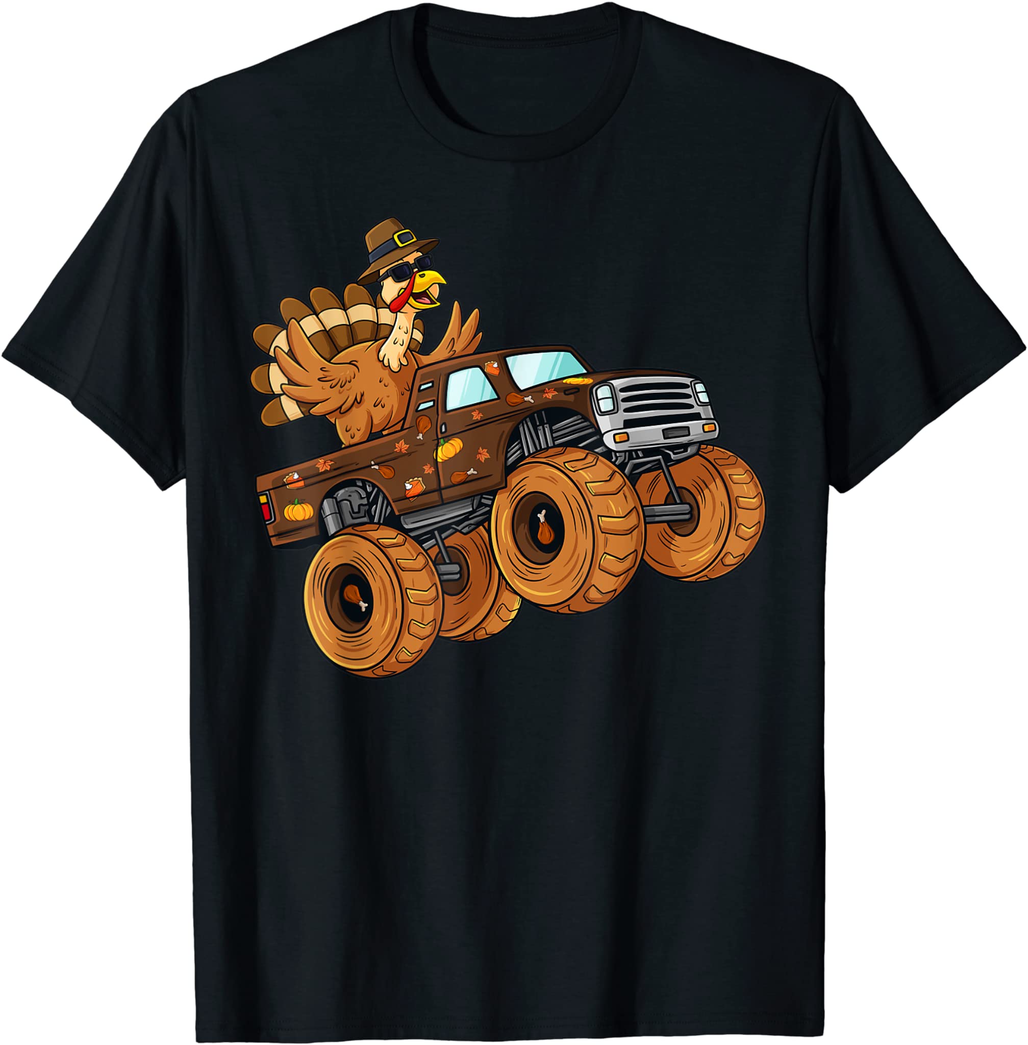 Thanksgiving Turkey Riding Monster Truck Boys Kids T-Shirt