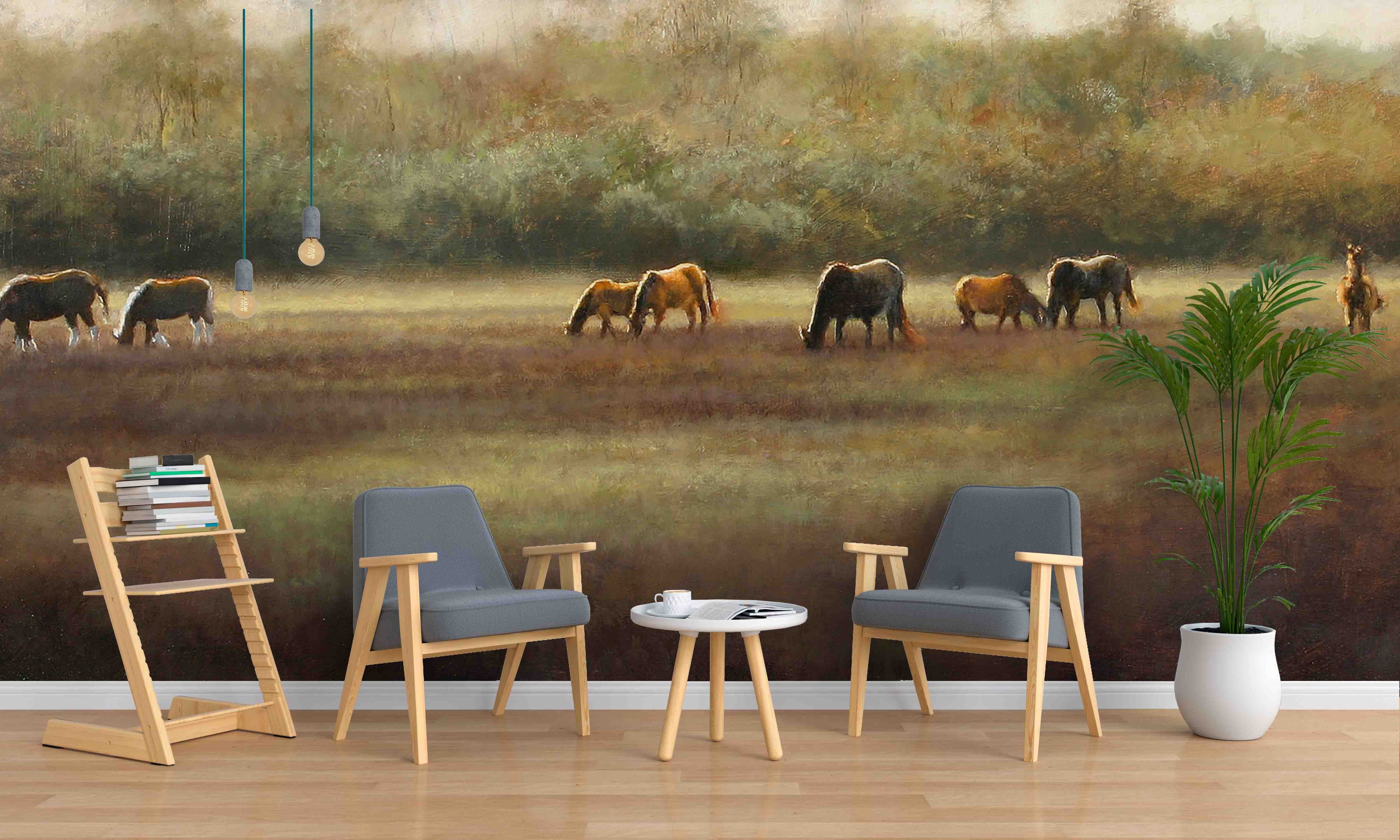 3D Realistic Grassland Horse Animal Wall Mural Wallpaper Lxl 1641