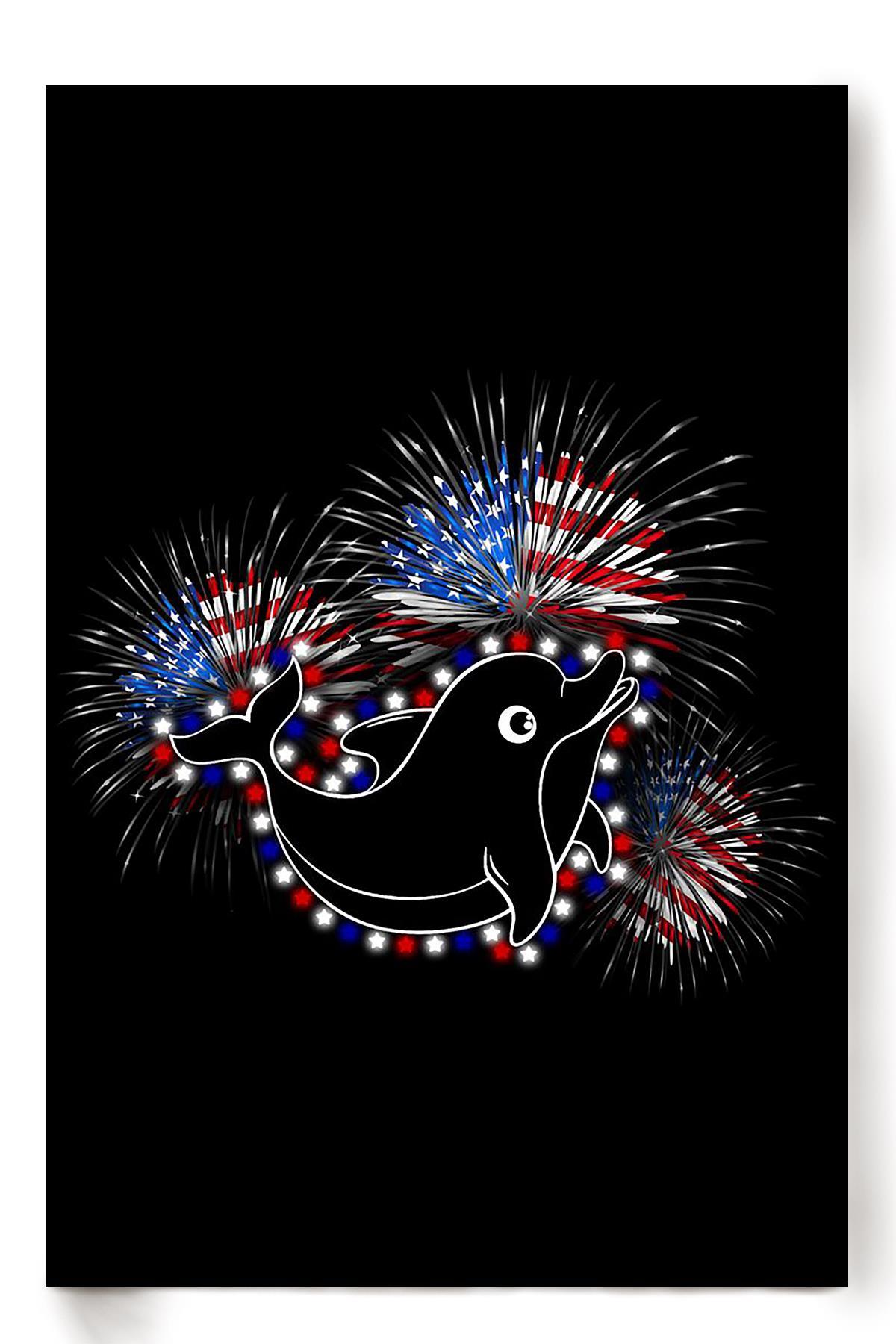 Dolphin And Fireworks Happy American Dependent’S Day Poster