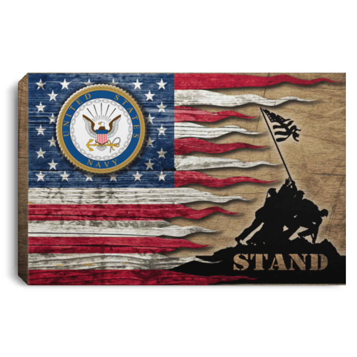 Us Navy Stand For The Flag 12X8 Inches Landscape Canvas .75In Frame