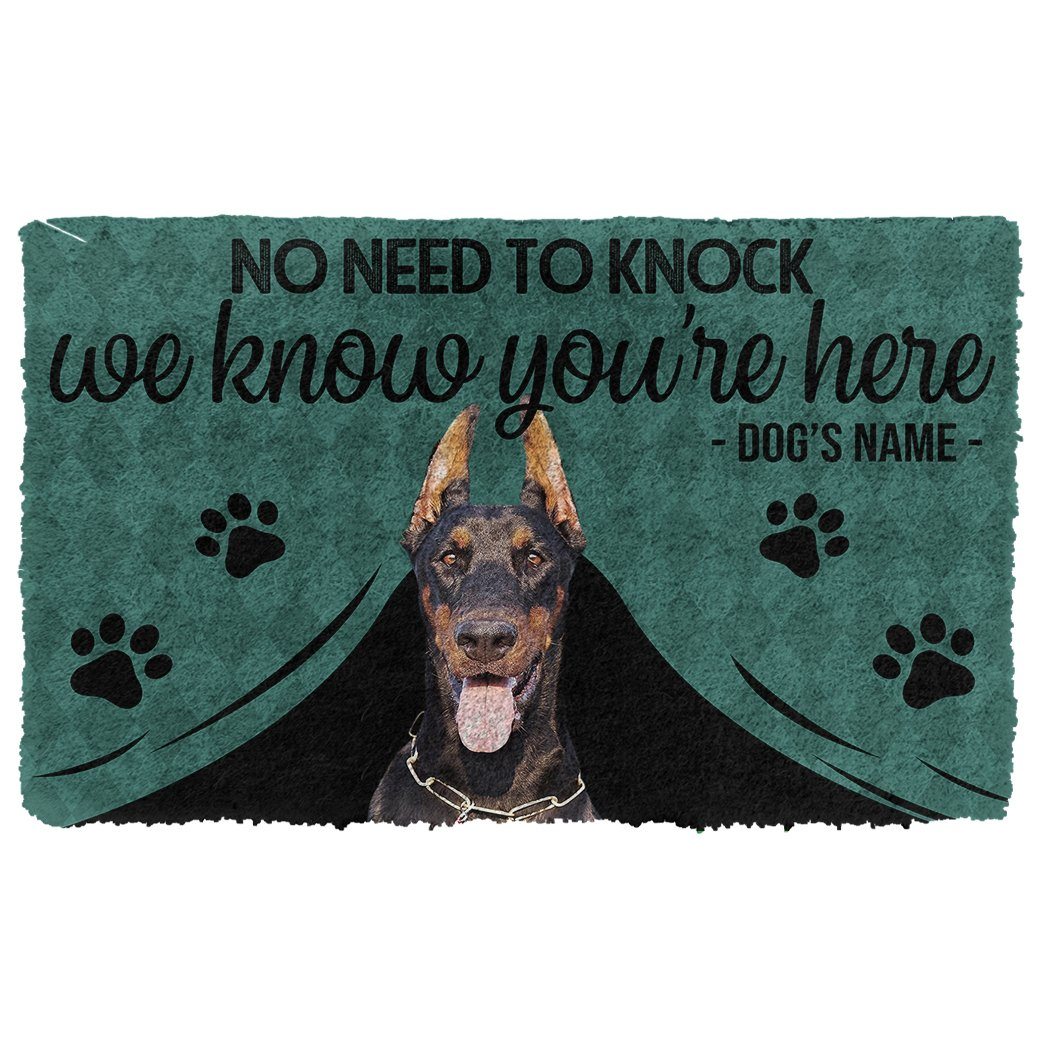 Gearhumans  Gearhuman 3D Doberman Pinscher We Know Youre Here Custom Name Doormat