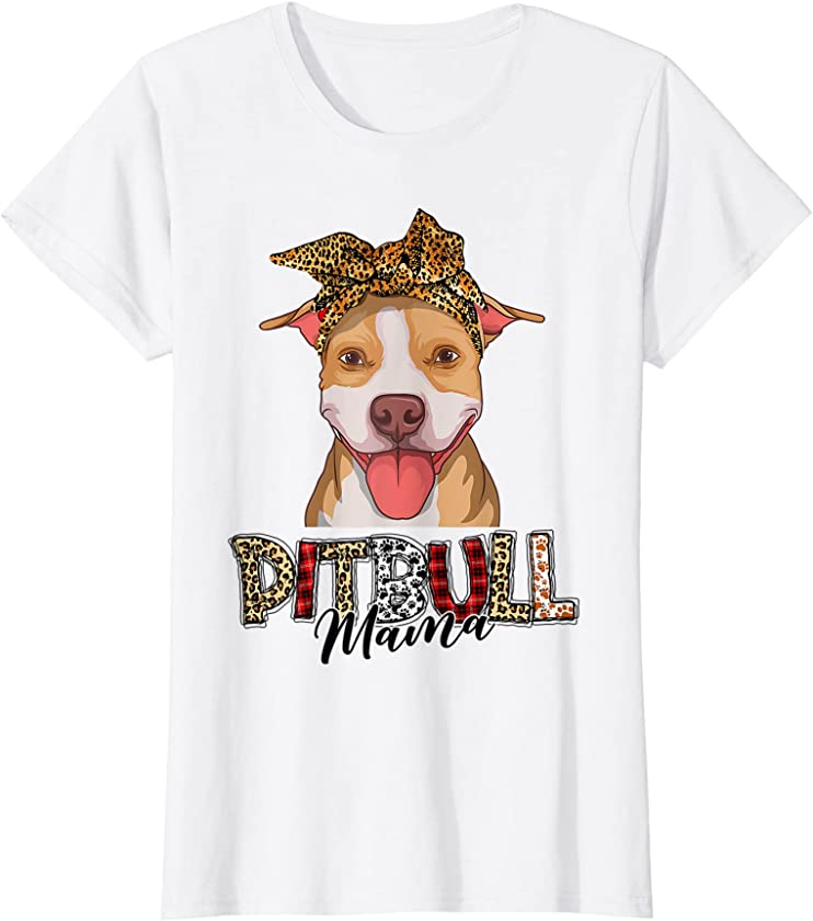 Womens Pittie Mama Pitbull Funny Leopard Mothers Day Dog Mom T-Shirt