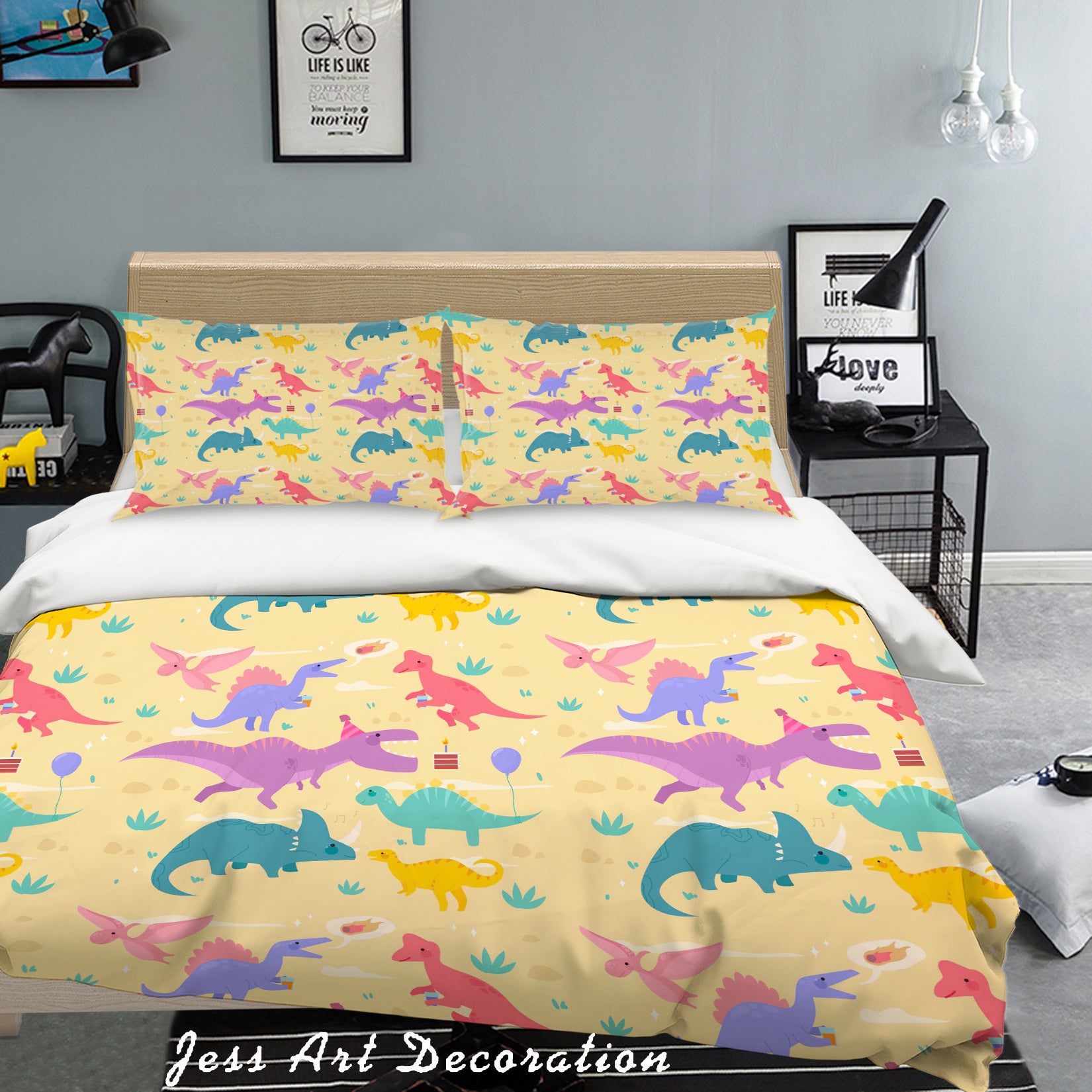 3D Dinosaur Yellow Quilt Cover Set Bedding Set Pillowcases 05