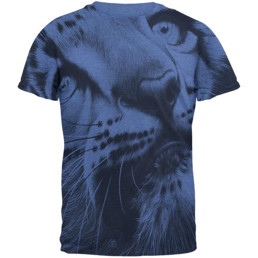 Snow Leopard Cub Ghost Close Up Heather Royal Adult T-Shirt