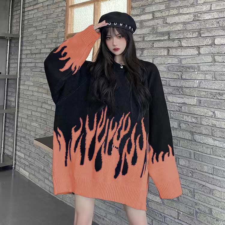 Woman Sweaters Oversize Flame Butterfly Embroidery Sweater Street Casual Pullover Letter Knitted Jacquard Tops Women Clothes New alx