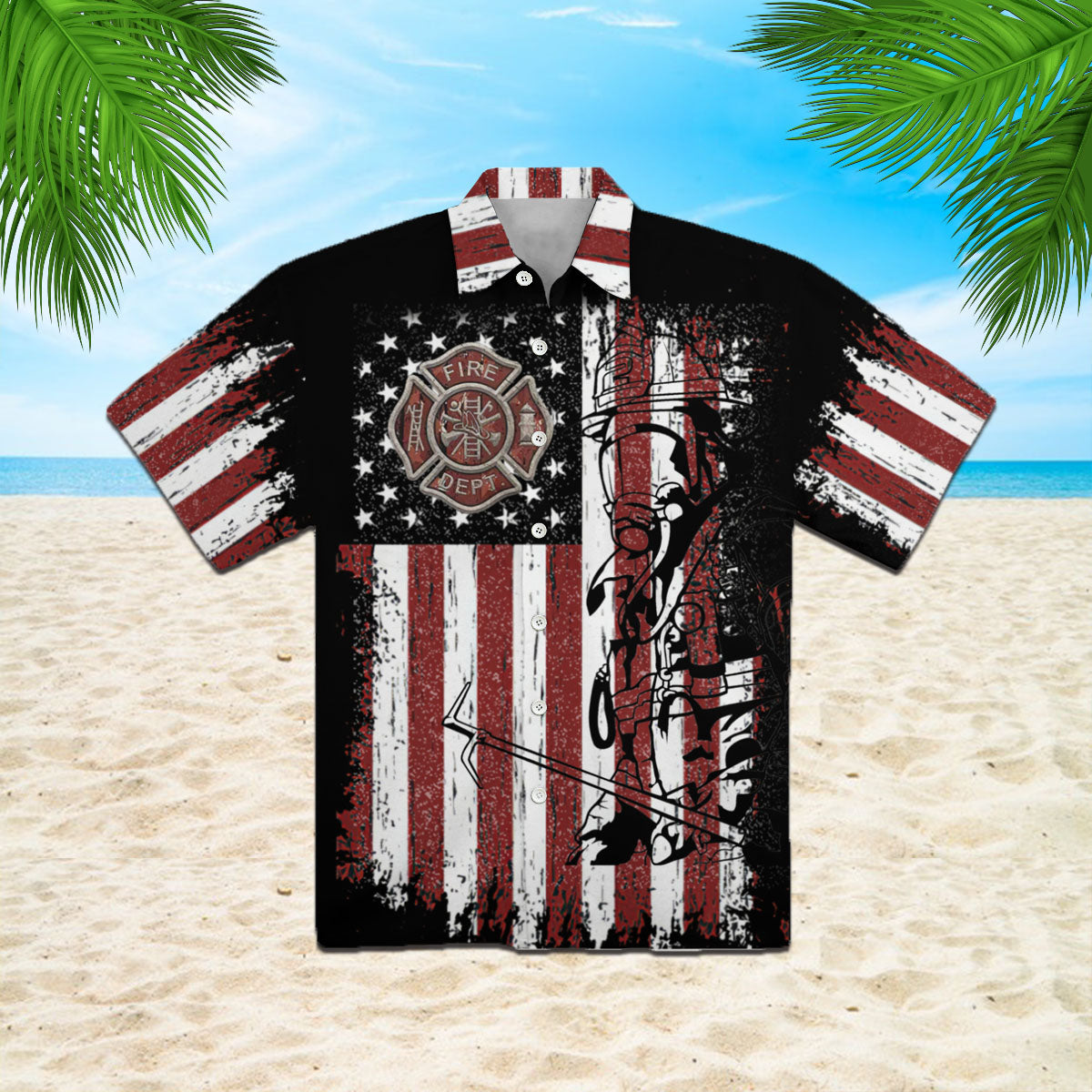 Oragontee American Flag With Firefighter Hawaii Shirt For Men Women Adult Ha18167