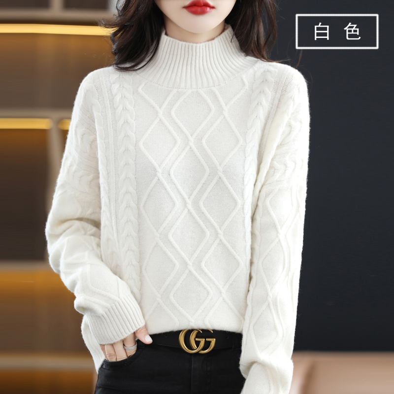 Autumn Winter 2022 New Pure Woolen Sweater Women’s Semi-Turtleneck Thick Sweater Loose Long Sleeve Knitted Pullover Cashmere alx