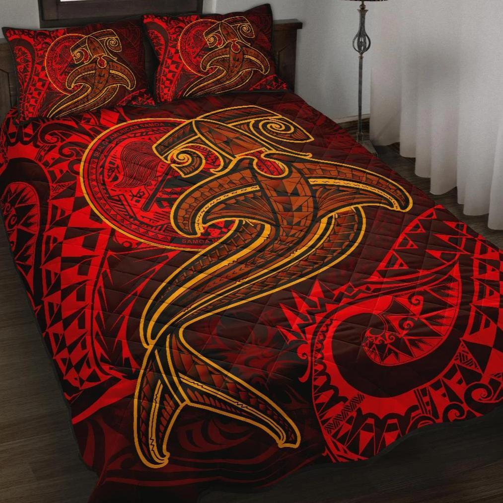 American Samoa Quilt Bed Set – Red Shark Polynesian Tattoo