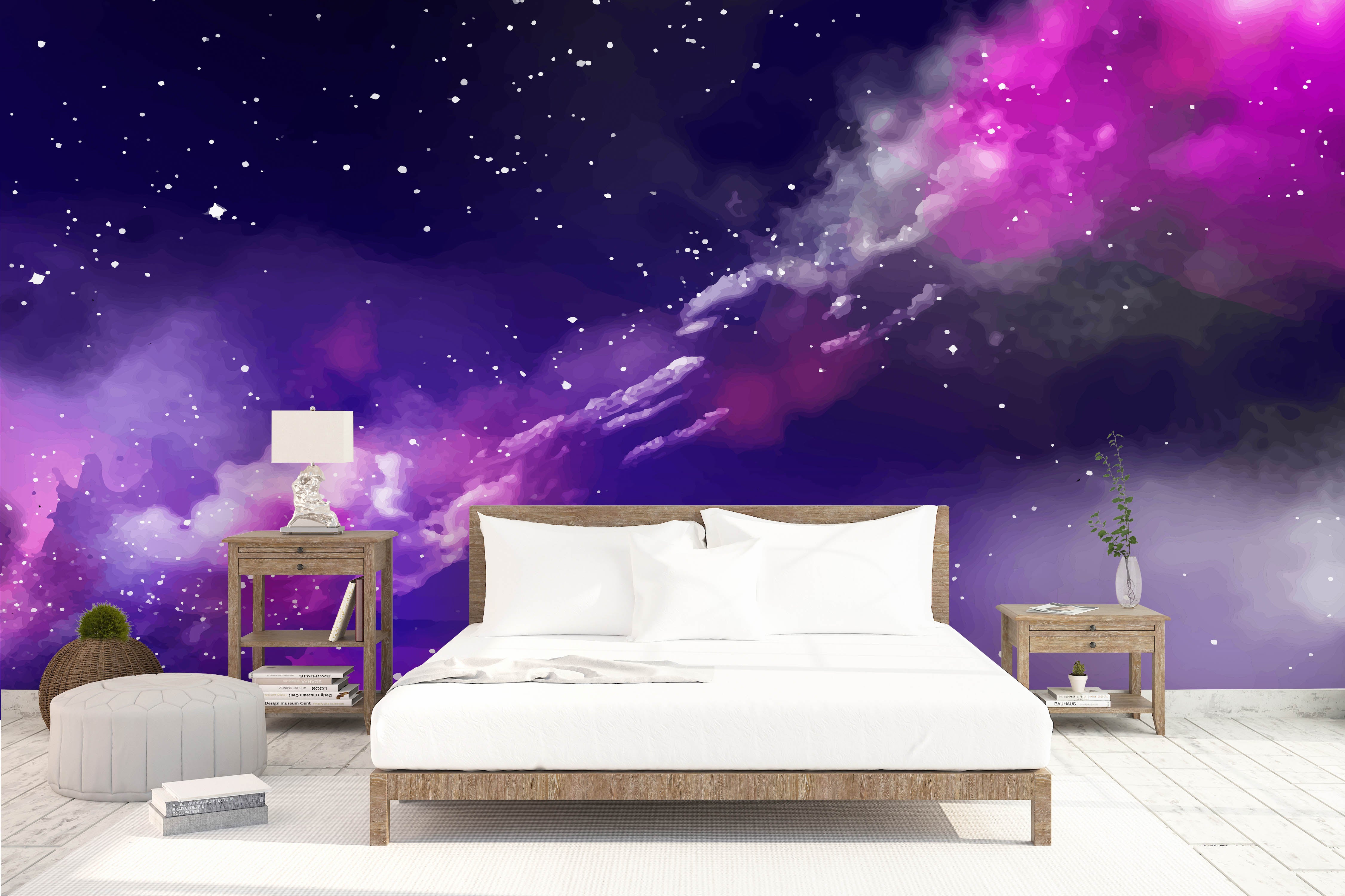 3D Purple Starry Nebula Wall Mural Wallpaper 03