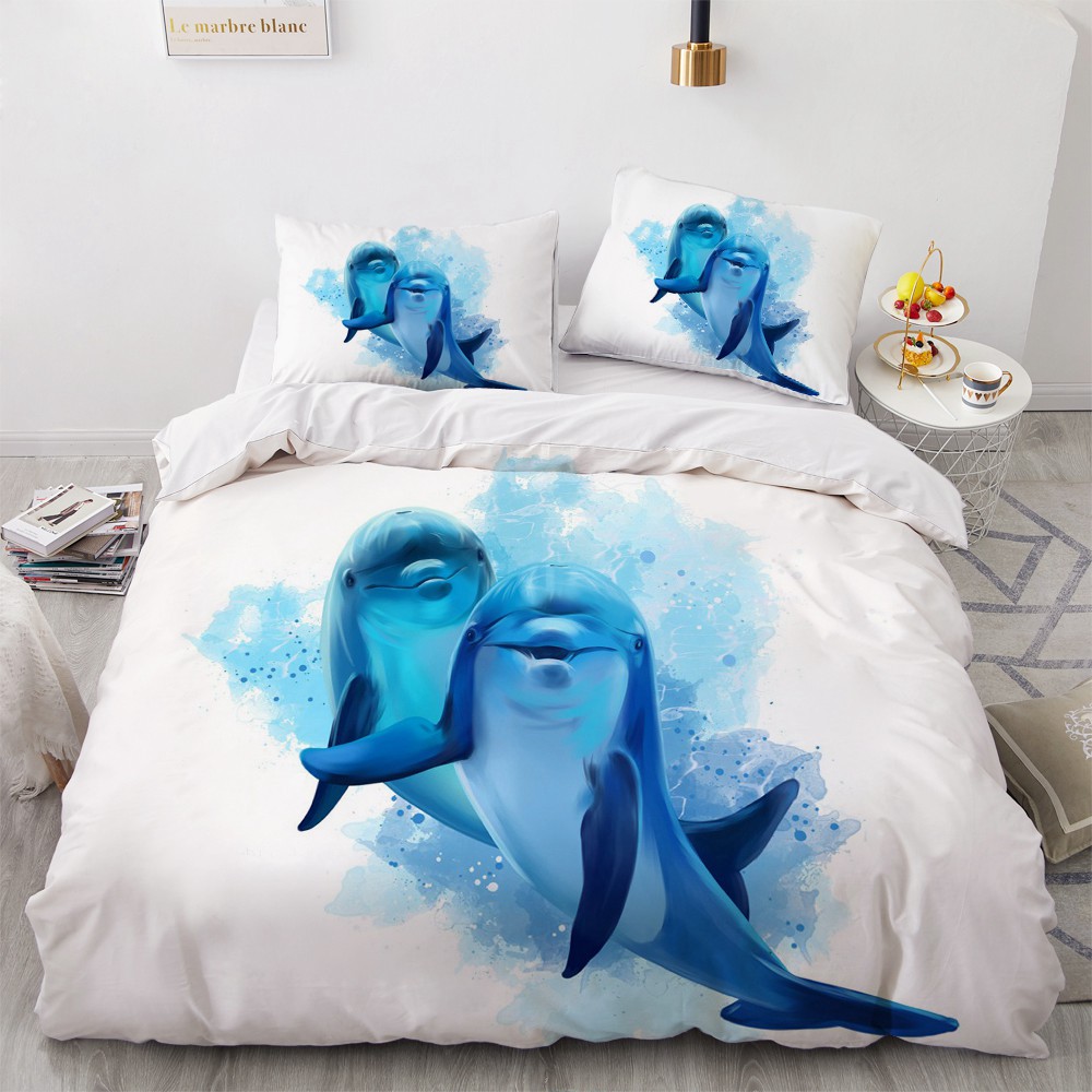 Fashion 3D Bedding Sets Sea Dolphin Blue Duvet Cover Set Cute Bed Pillowcase Luxury Home Texitle Queen Full Size 140×200