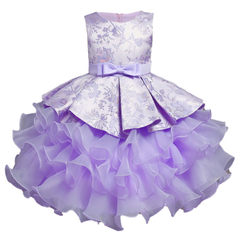 2022 Kids Floral Party Dress For Girls Children Wedding Bridesmaid Princess Dresses Bowtie Lace Cake Evening Gown Costume alx