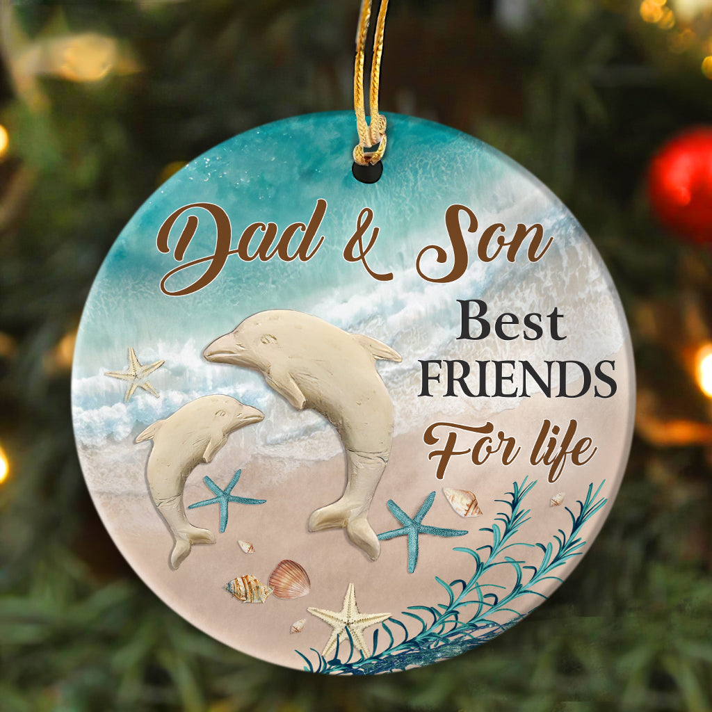 Dad To Son – Dolphin – Best Friend For Life – Circle Ceramic Ornament