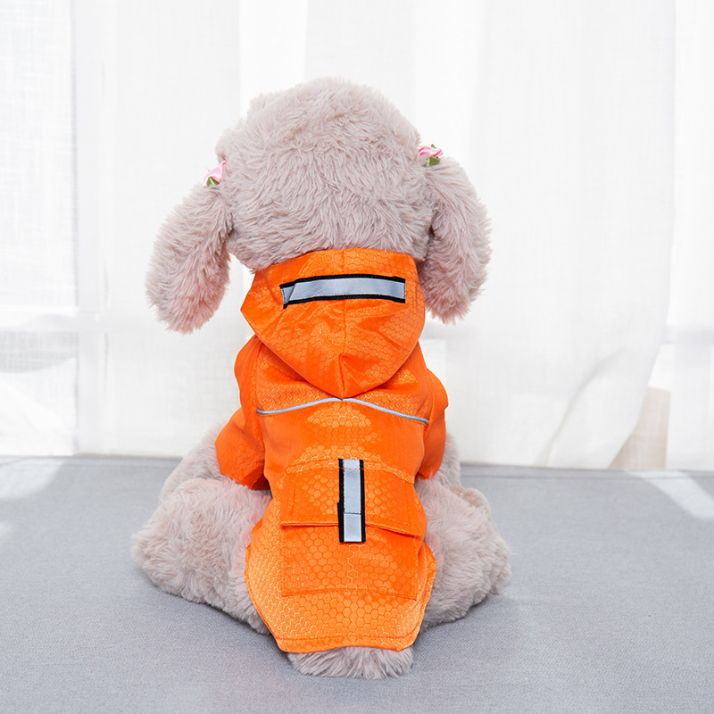 Pet Dog hooded Raincoat with pockets Reflective two-legged Waterproof coat double-layered Hooded Jacket Puppy dogs Clothing alx