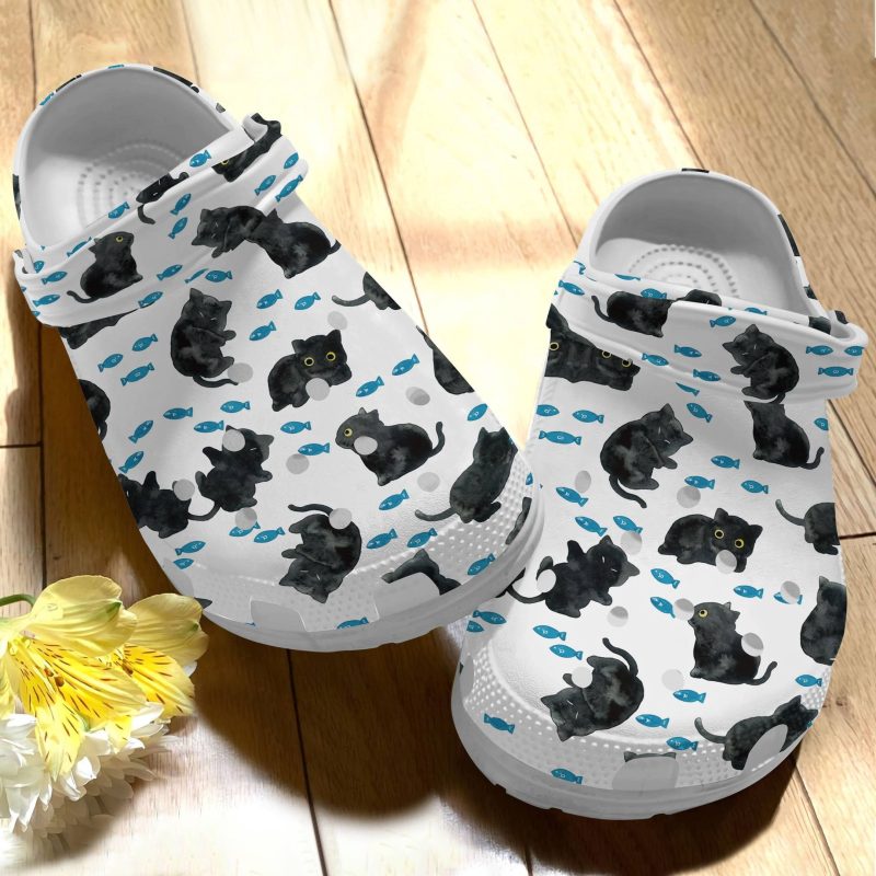 Cute Black Cats Water Color Shoes – Cute Animal Crocbland Clog Birthday Gift