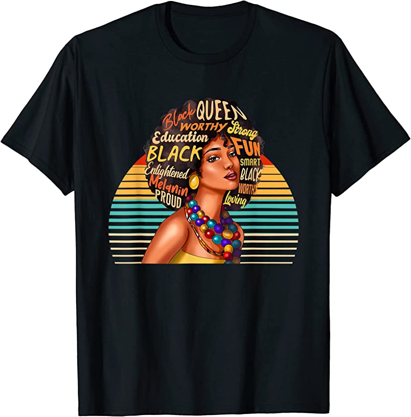 Retro Black History Month African Woman Queen Melanin USA T-Shirt