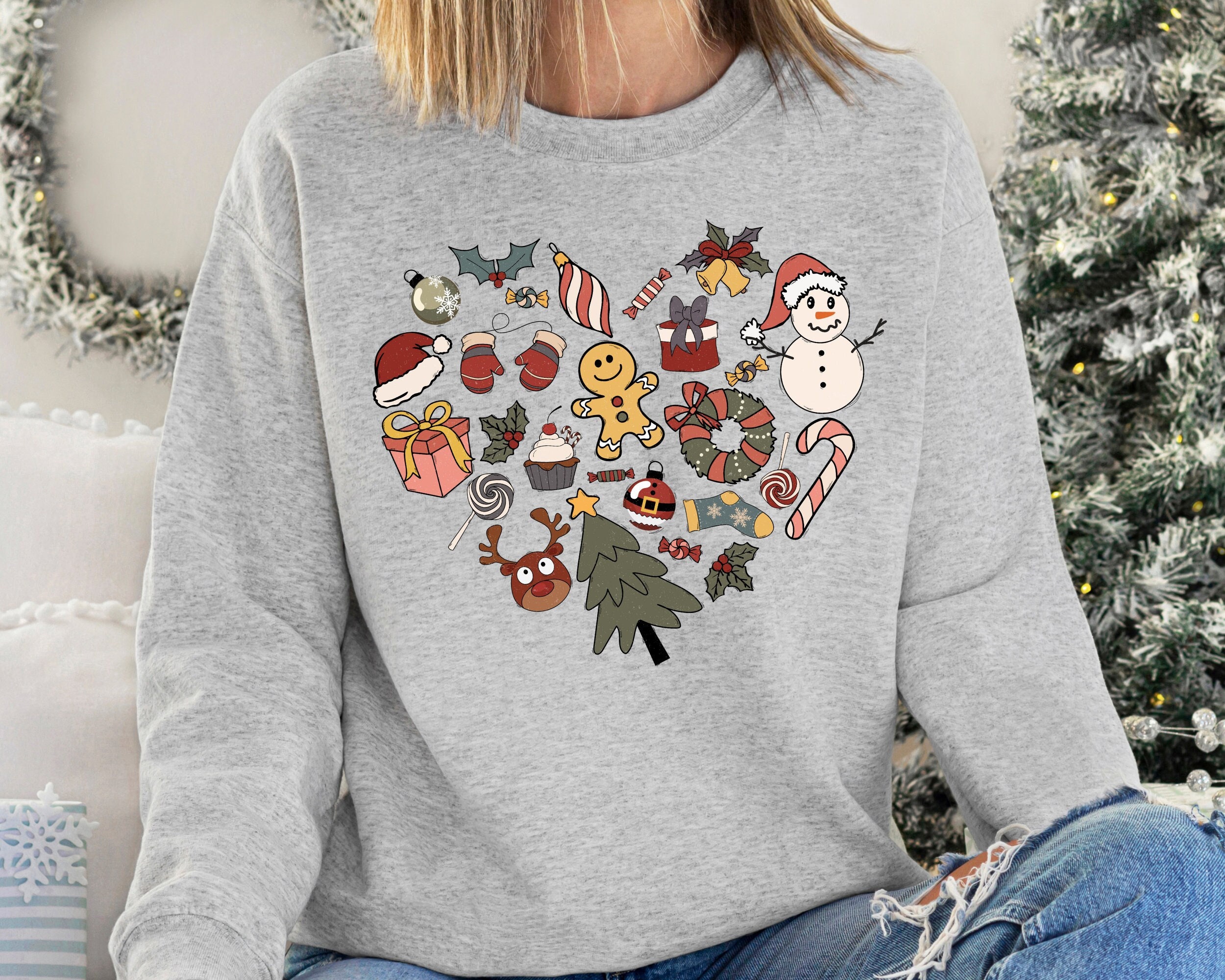 Christmas Sweatshirt, Christmas Heart Sweatshirt, Christmas Tree Sweater, Tis the Season Christmas, Snowman Christmas, Winter Hoodie