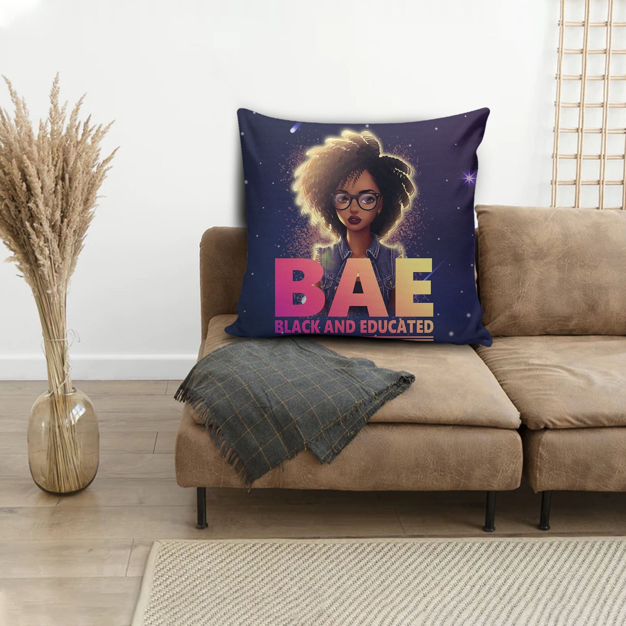 Afrocentric Throw Pillows Bae Black And Educated Melanin Women Square Throw Pillow African Print Decorative Pillows