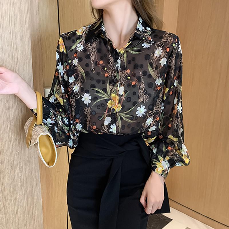 Women Long Sleeve Chiffon Shirts New Arrival 2022 Spring Korean Style Floral Print All-match Loose Ladies Elegant Tops W941 alx