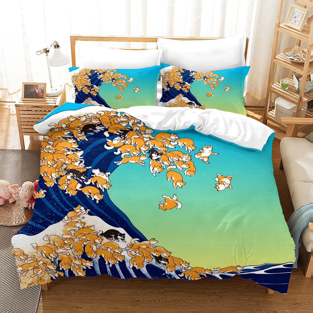 3D Animal Ukiyo Painting Quilt Cover Set Bedding Set Duvet Cover Pillowcases Wj 1737