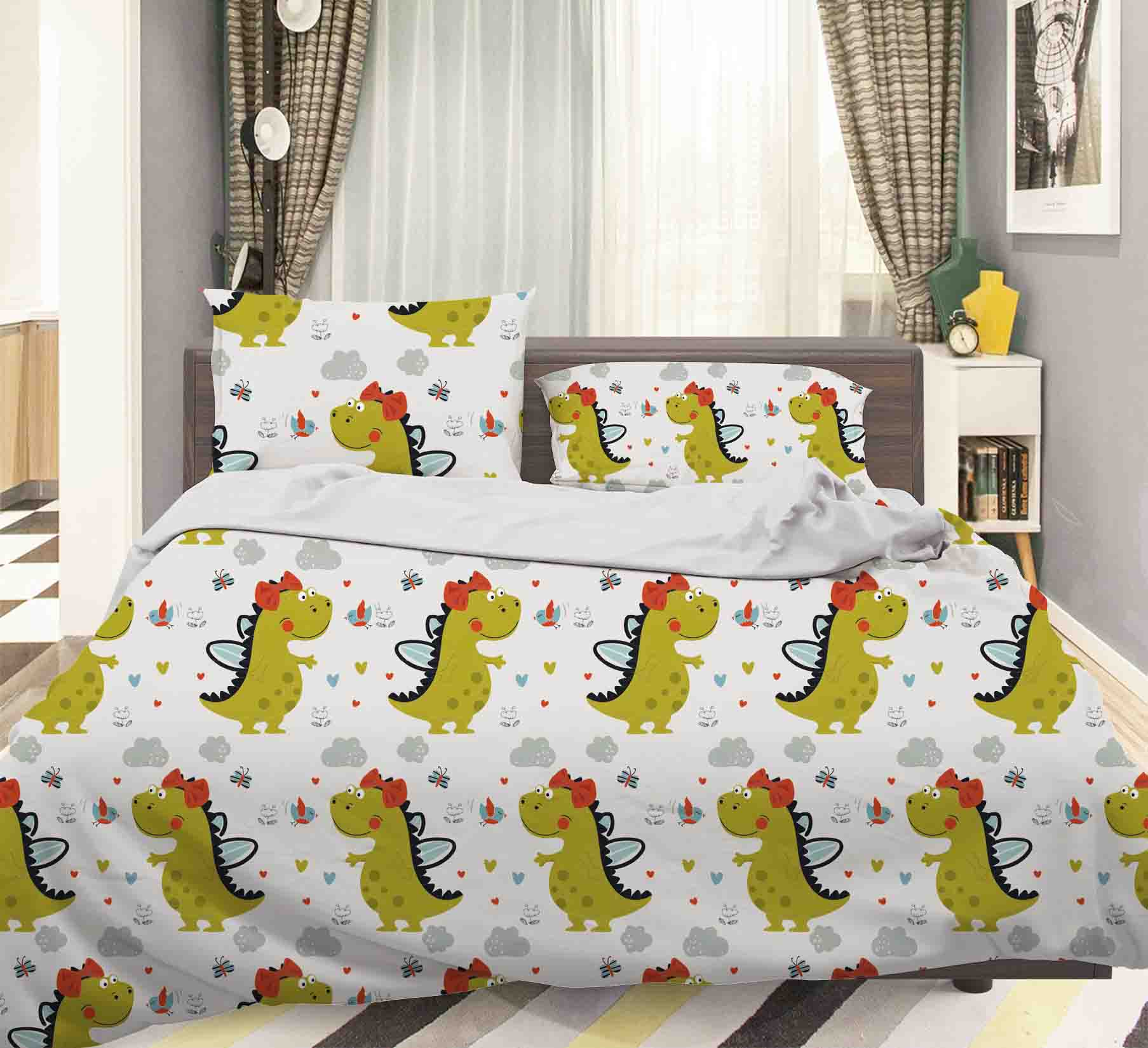 3D Green Cartoon Dinosaur Pattern Quilt Cover Set Bedding Set Pillowcases  37