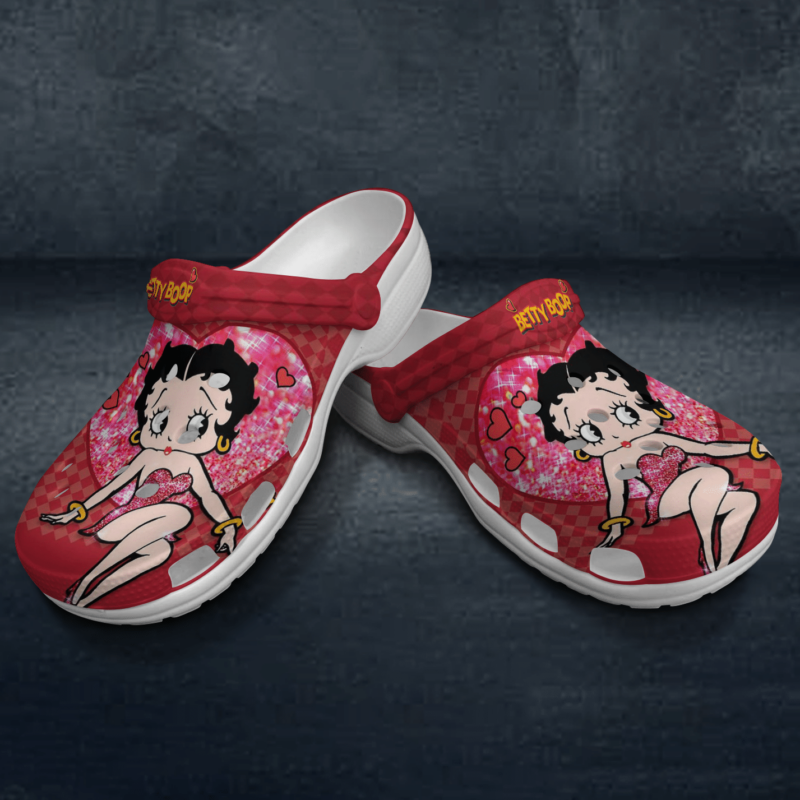 Betty Boop Heart Rubber Crocs Crocband Clogs, Betty Comfy Footwear