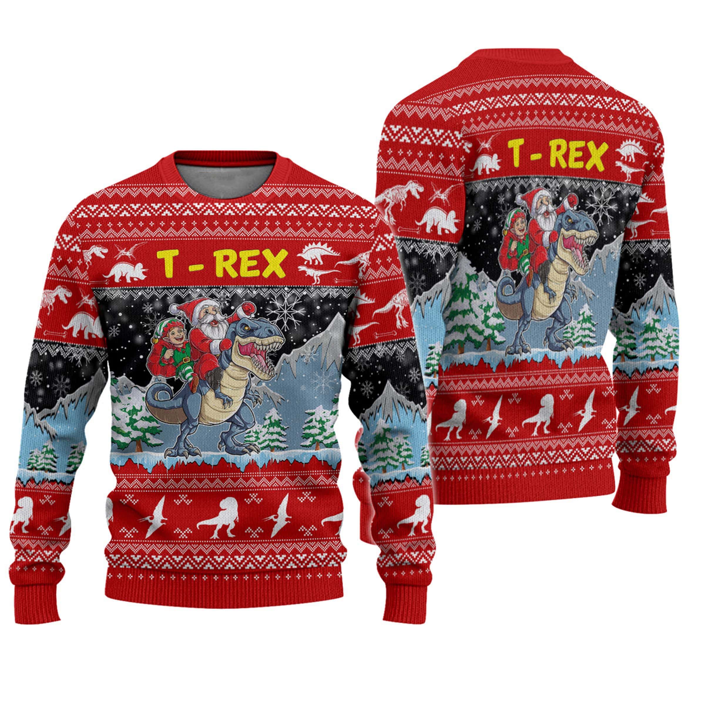 Ugly Christmas Santa Riding T-Rex Sweater #V