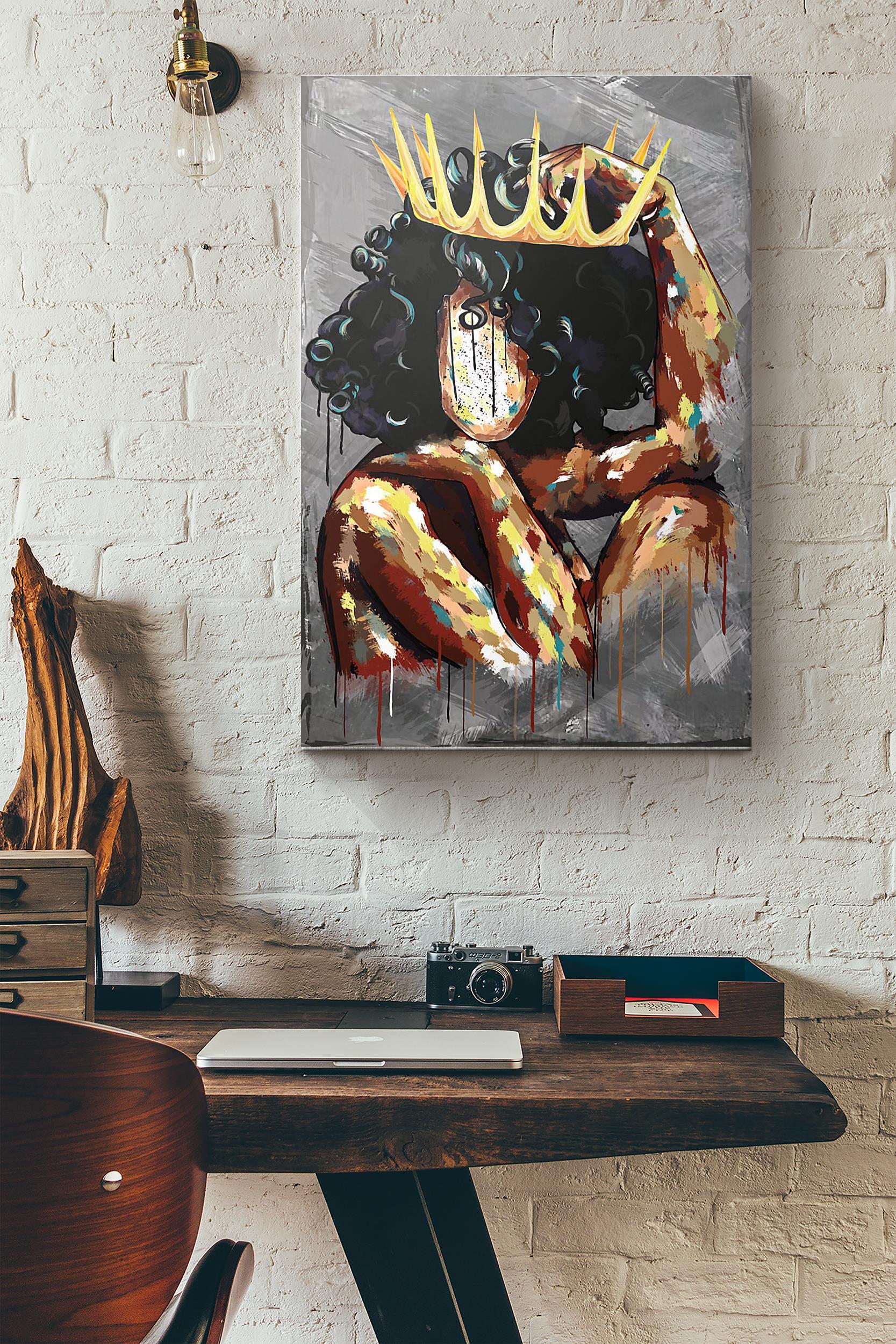 Black Queen Watercolor Poster Wrapped Canvas