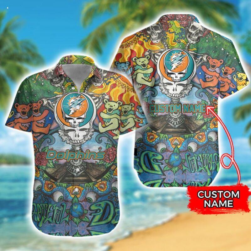 Miami Dolphins Skull Hawaiian Shirt