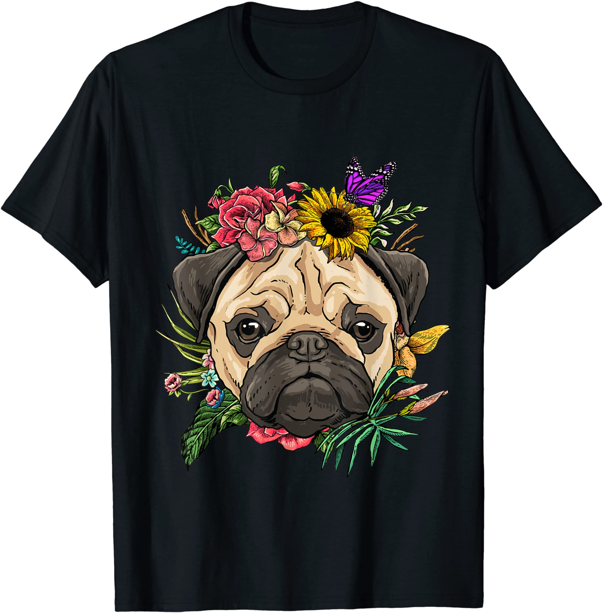 Floral Pug Dog Spring Nature Lovers Gift T-Shirt