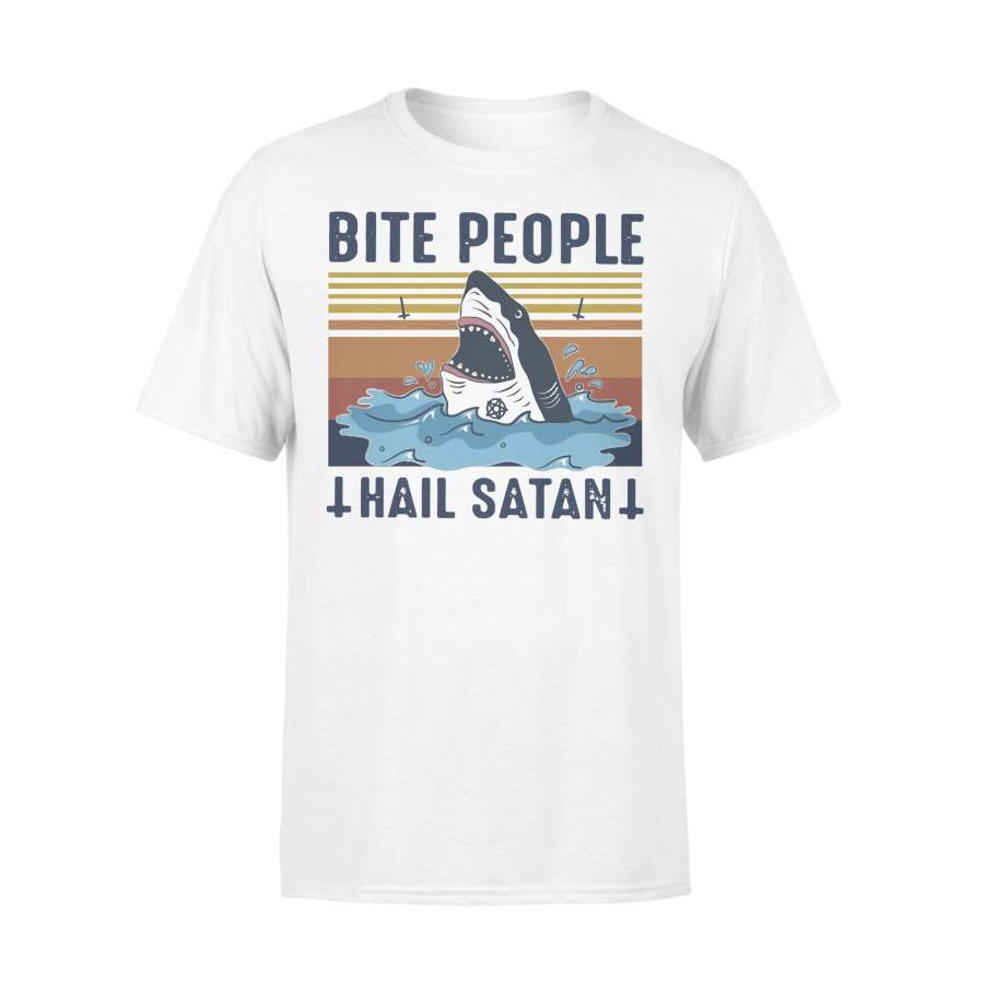 Shark Bite People Hail Satan Vintage Retro T-shirt