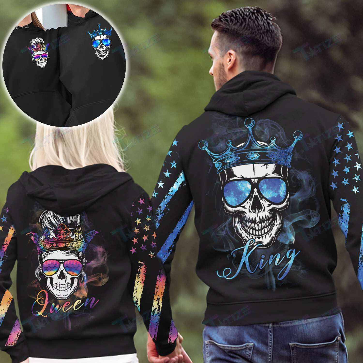 Matching Couple Shirt King Queen Smoke Skl Couple Aop 3D All Over Printed Shirt, Sweatshirt, Hoodie, Bomber Jacket Size S – 5Xl