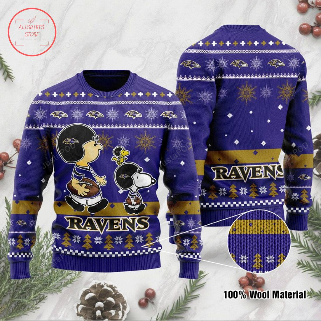 Baltimore Ravens Charlie Brown Peanuts Snoopy Ugly Sweater