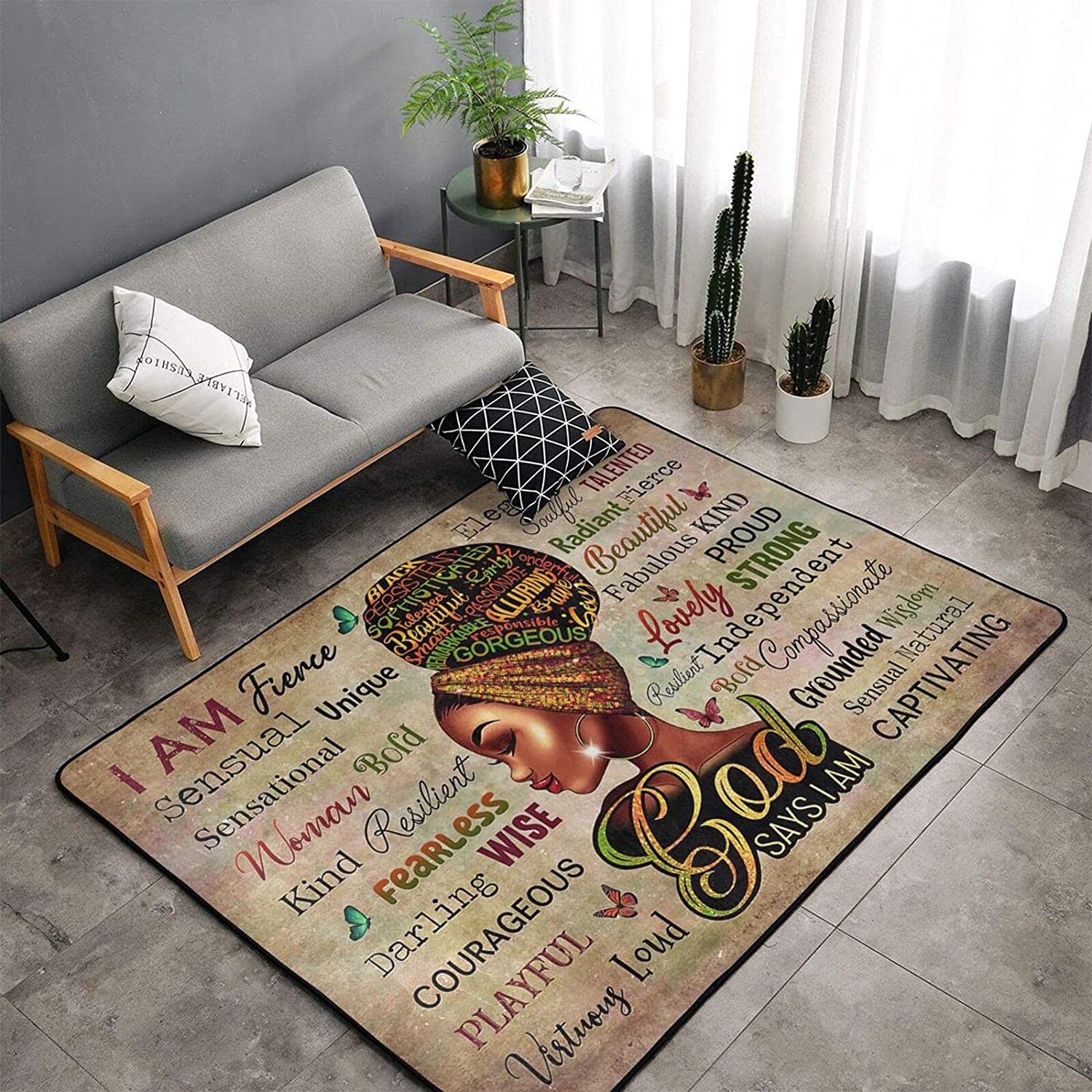 African American Black Woman Area Rugs Non-Slip For Kitchen Living Room Bedroom Indoor Outdoor Large Floor Mat