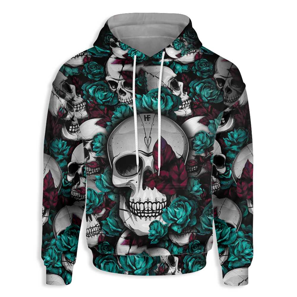 Roses Skull All Over Print Hoodie, Unique Skull Hoodie For Men & Women