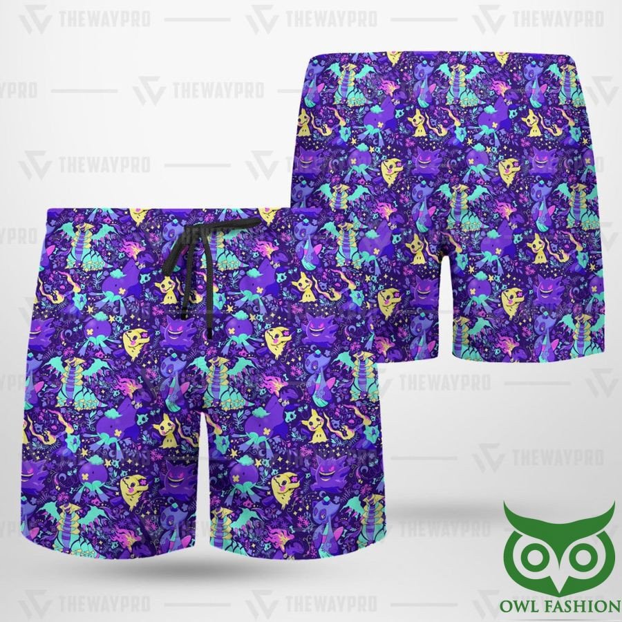 Anime Pokemon Ghost Seamless Pattern Hawaii Short Summer Shorts Men Ha97956