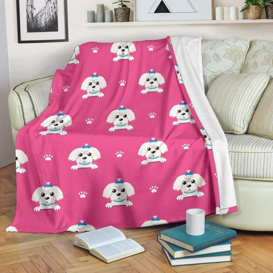 Dog Maltese Puppy Pattern Print Blanket