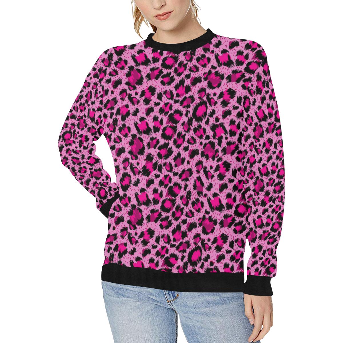 Pink Leopard Skin texture Pattern Women’s Crew Neck Sweatshirt