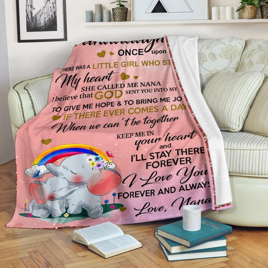 Personalized To My Granddaughter Rainbow Elephant Fleece Blanket Once Upon A Time There Was A Little Girl Who Stole My Heart Great Customized Blanket For Birthday Christmas Thanksgiving