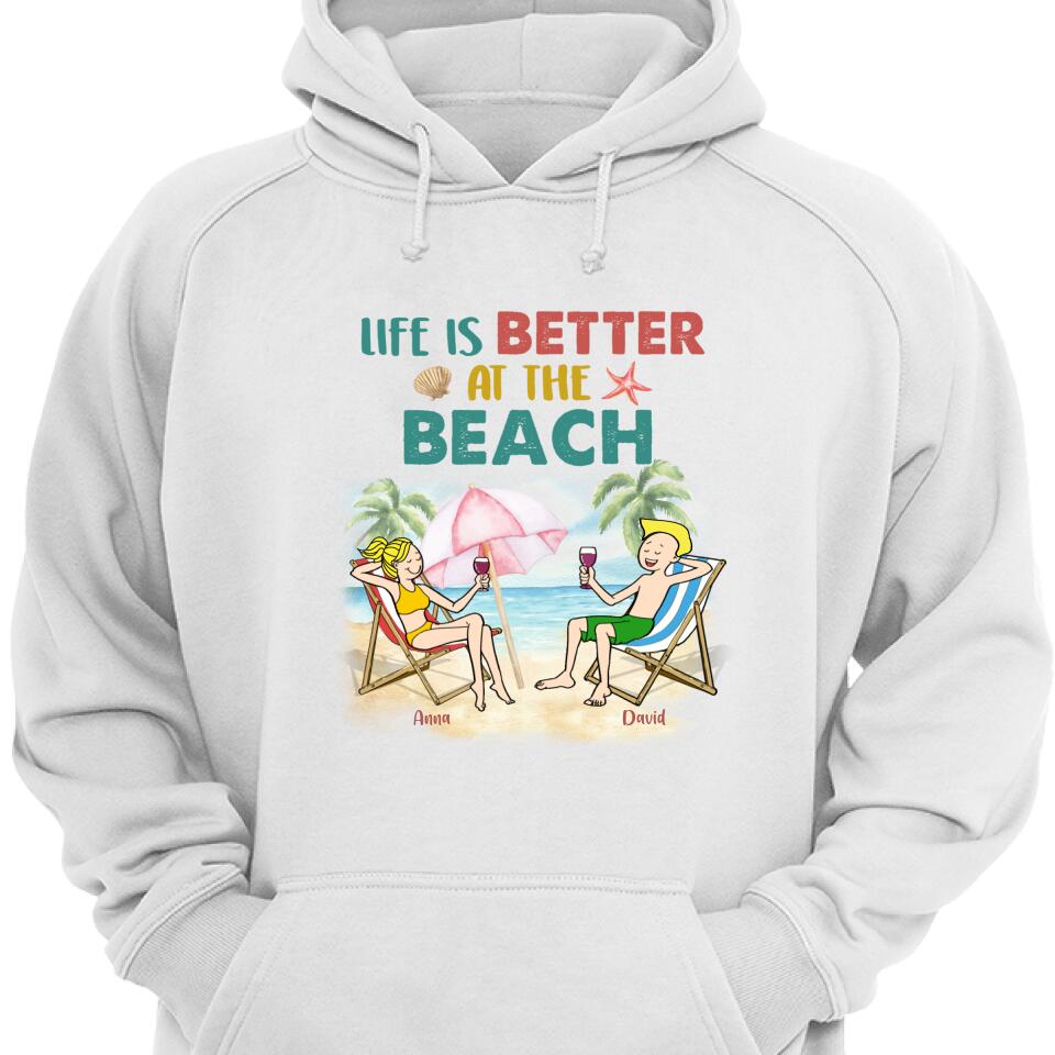 Personalized Couple Friends Beach Hoodie, Life Is Better At The Beach – Trending Personalized