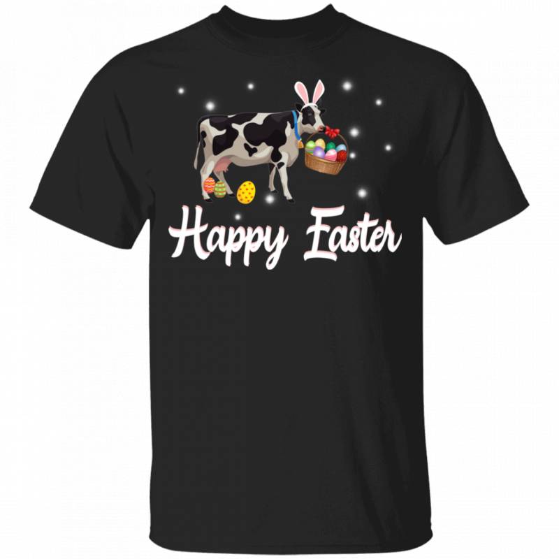 Bunny Cow Pulls Eggs Basket Funny Rabbit Bunny Eggs Easter Day Matching Shirt For Kids Men Women Cow Lover Farmer Gifts Youth T-Shirt