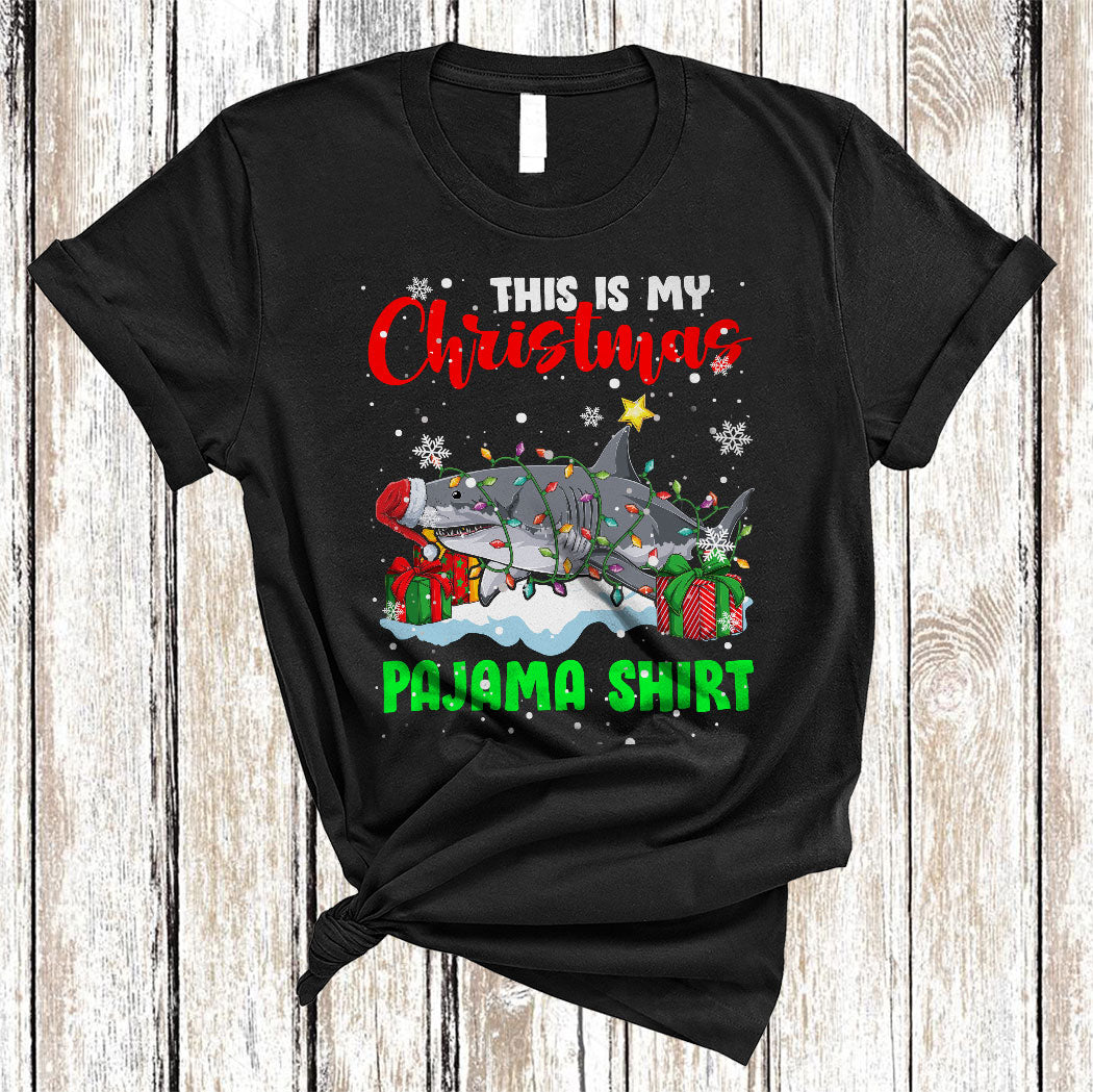 This Is My Christmas Pajama Shirt Cute Xmas Lights Shark Wearing Santa Hat Lover Gifts T-Shirt