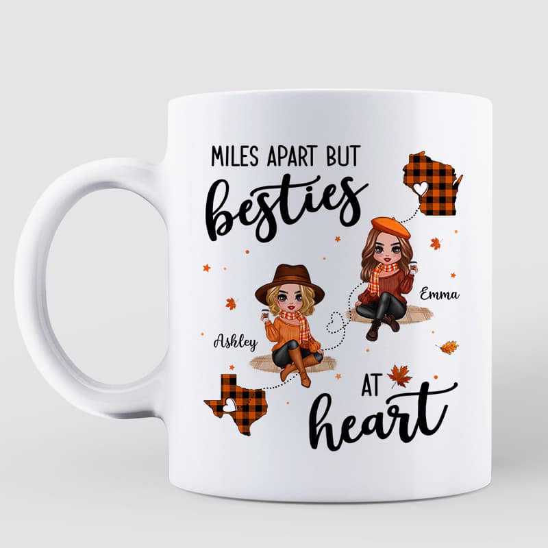 Fall Season Plaid Long Distance Doll Besties Personalized Mug