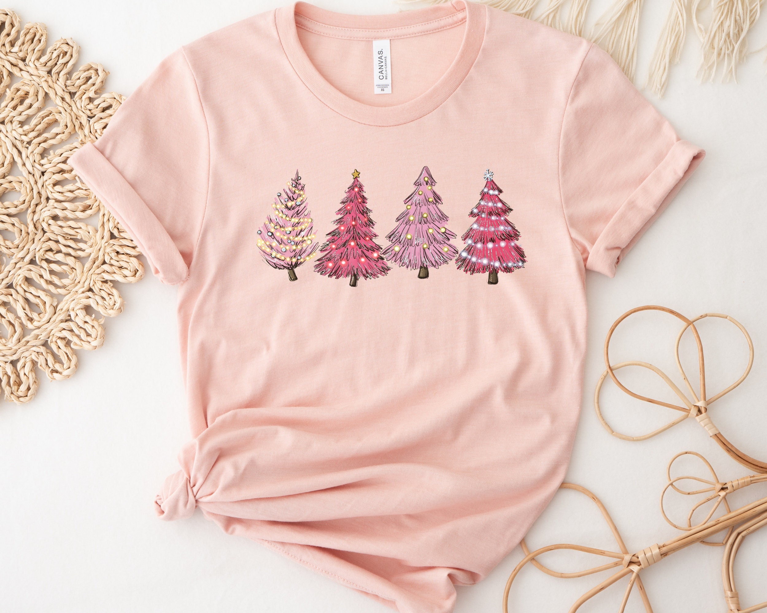 Pink Tree Christmas Shirt, Christmas Shirt, Christmas Women Shirt, Christmas Tree Shirt, Holiday Shirt for Women, Winter Shirt, Xmas Shirt Slaywomen Fashion