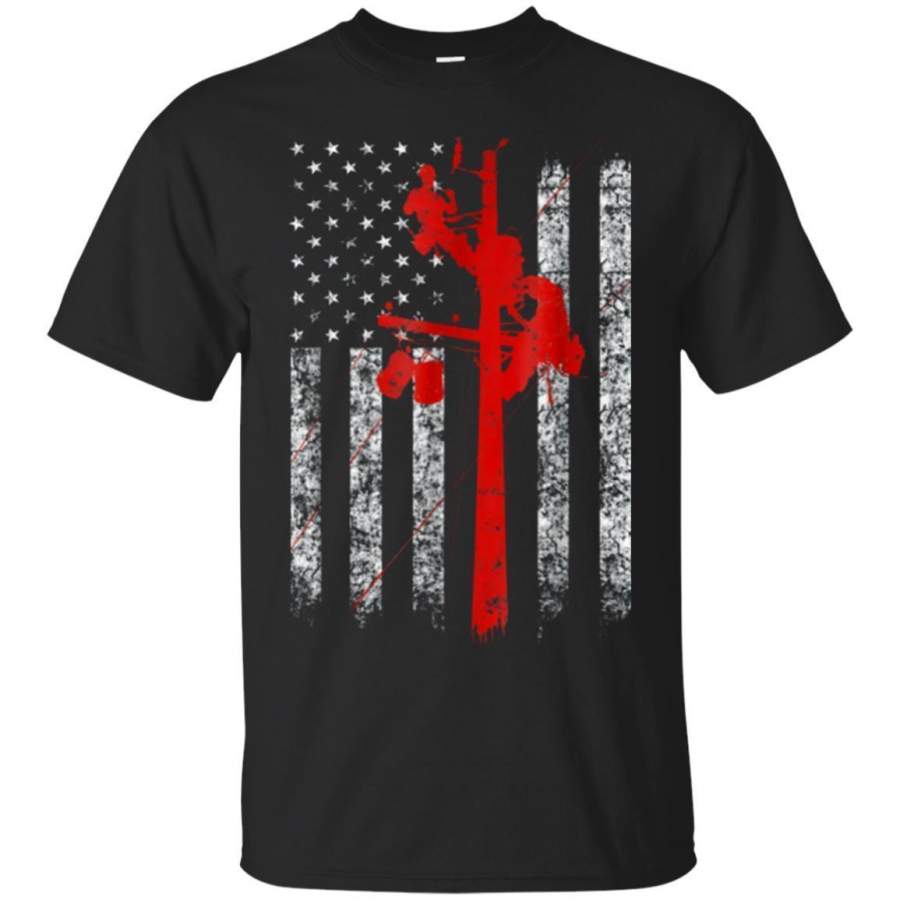 AGR Red Silhouette Grunge Style American Flag Lineman Tshirt Jaq T-shirt