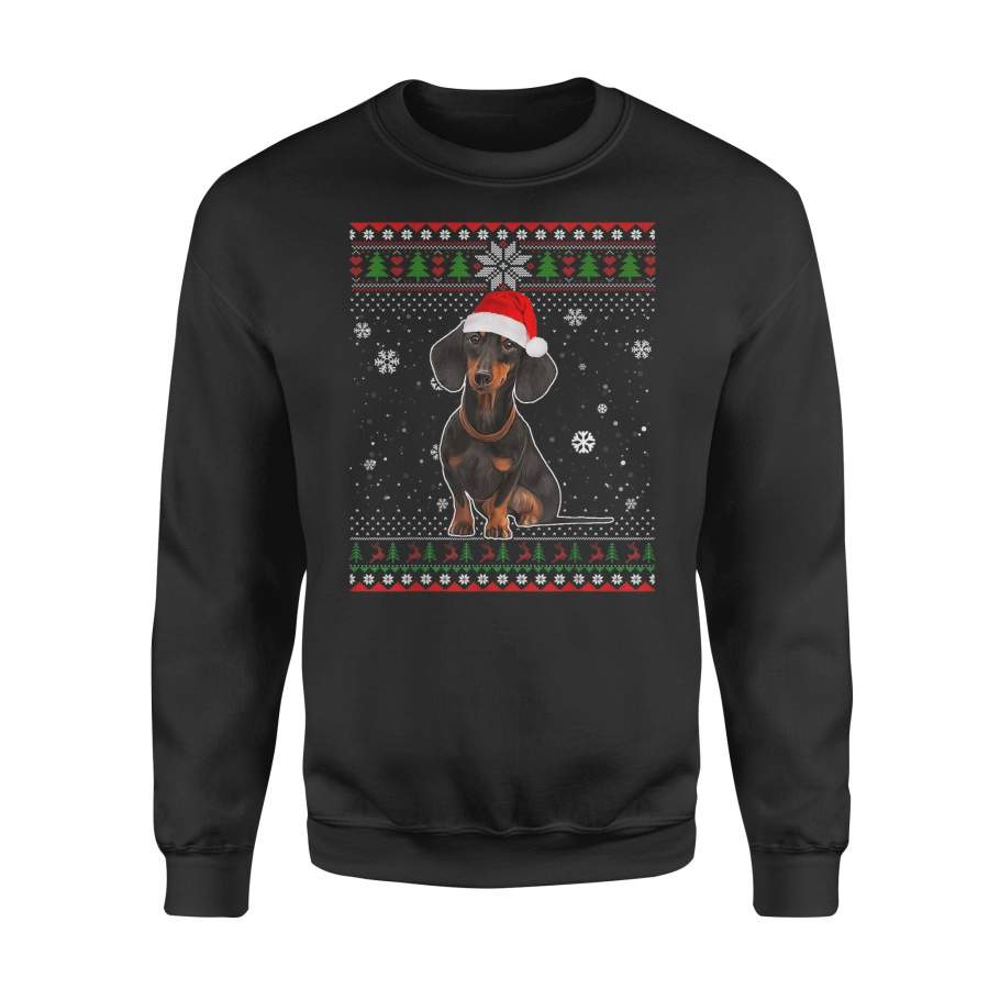 Christmas Dachshund Dog Santa Hat In Snow Ugly Sweater T Shirt – Standard Fleece Sweatshirt