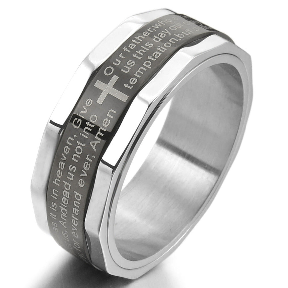 Vintage Lords Prayer Stainless Steel Ring